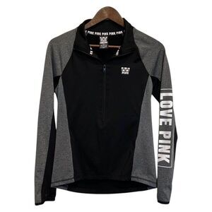 PINK Victoria's Secret Ultimate Half Zip Pullover Jacket, Small, Black/Grey, EUC